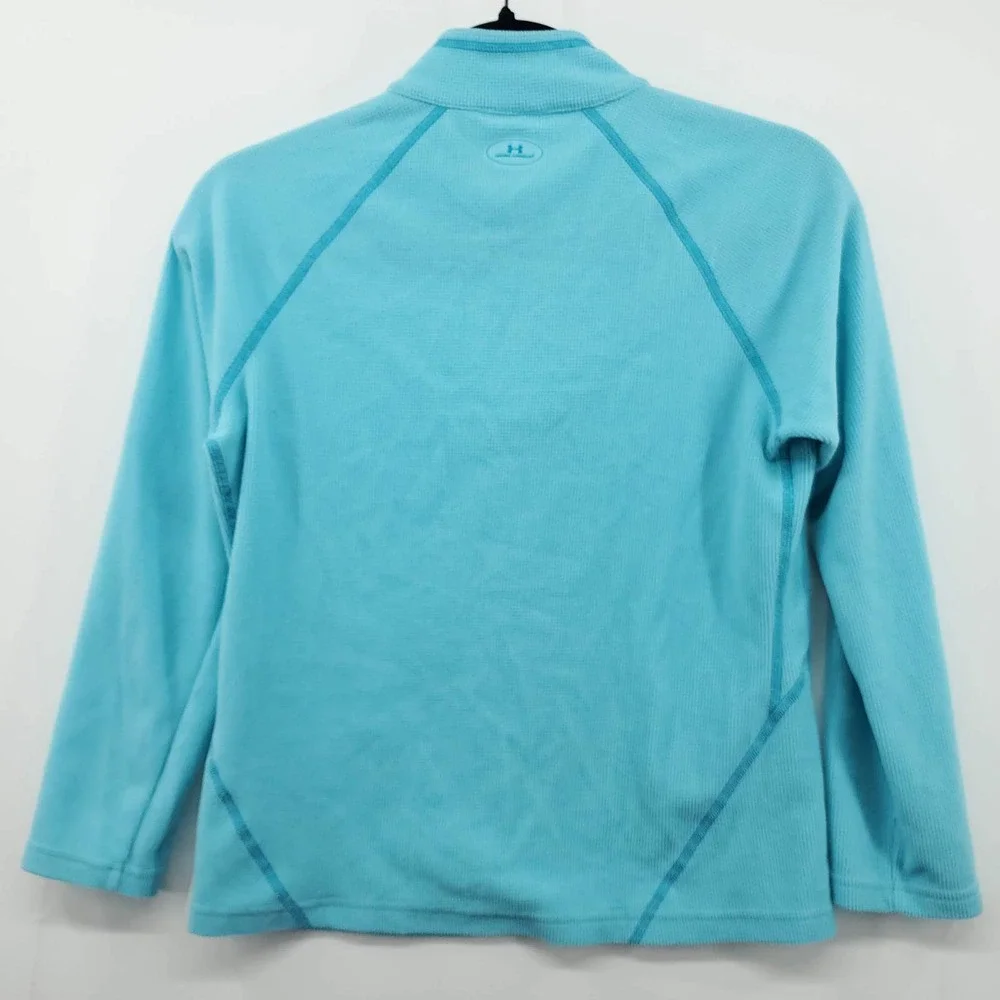 Under Armour Youth Girls Quarter Zip Waffle Knit Pullover Teal Medium